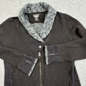 EXOFFICIO Roughian Wool Blend Sweater Womens Large Zip Snap Space Dye Thump Loop